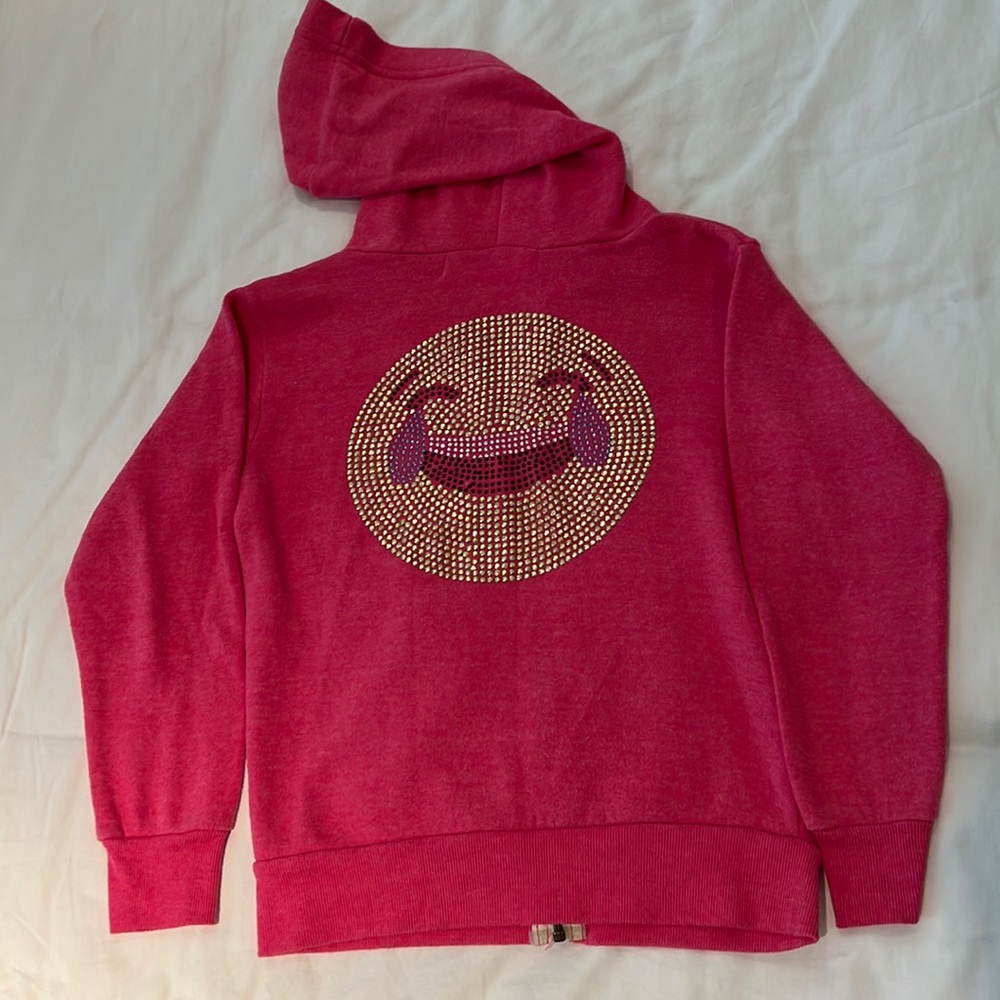 Vintage Havana pink hoodie with rhinestone smile emoji